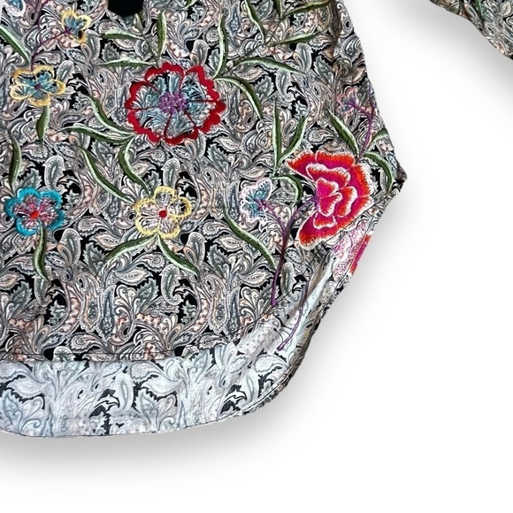 PONG Poco Ltd Popover Blouse Black Paisley Floral Embroidery Boho Size XS - Picture 7 of 11